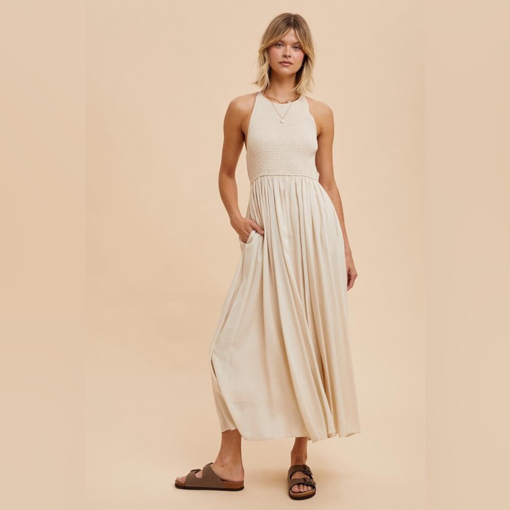 SMOCKED TENCEL MAXI DRESS